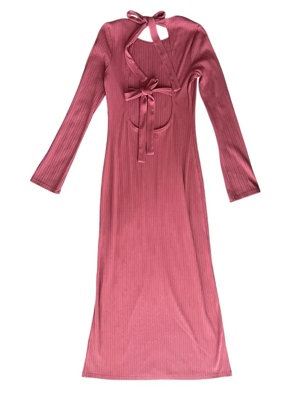 Reformation Women’s Benedict Long Sleeve Tie Back Ribbed Knit Midi Dress Rust - Image 8