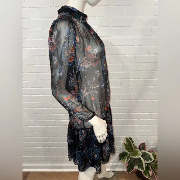 Veronica Beard Sheer Outer Layer Black and Red Floral Dress - Image 6
