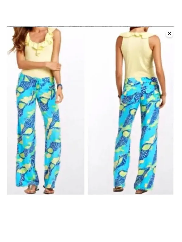 Lilly Pulitzer Turquoise Blue Palazzo Pants Size Large - Image 2