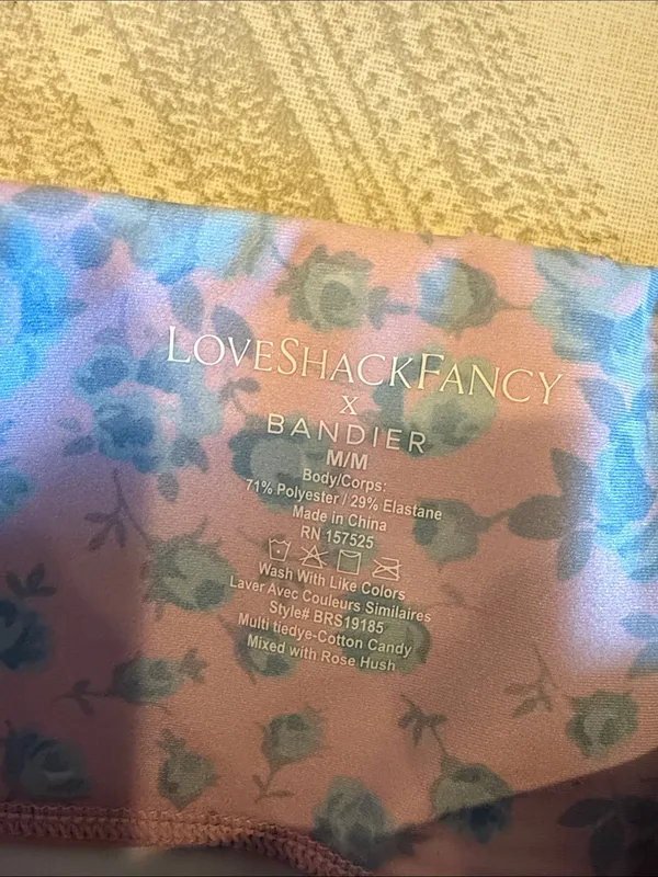 LoveShackFancy x Bandier Pink & Blue Floral Leggings Size M - Image 4
