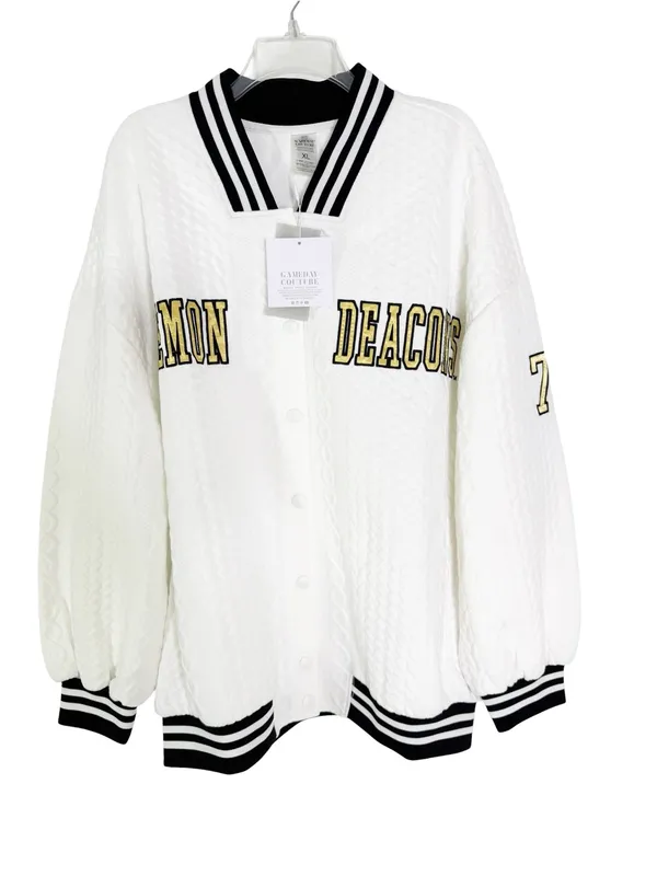 NWT Gameday Couture Wake Forest Demon Deacons Cable Knit Varsity Jacket White XL - Image 4