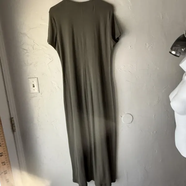 Faded Glory Dress Vintage 90s Large Green Moss Maxi‎ Short Slv Knit Cottage - Image 9