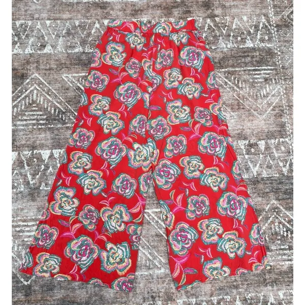 Resort Boho Floral Wide Leg Pants Z Supply Dante Tango Red Cruise Rayon M - Image 5