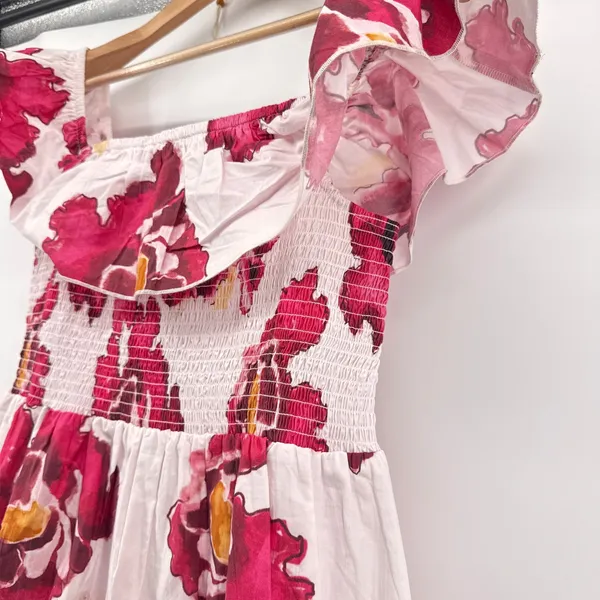 Anthropologie Ro's Garden Chelsea Smocked Midi Dress Cotton Off Shoulder‎ Large - Image 5