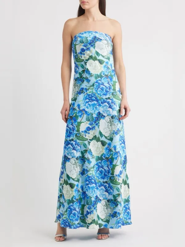 Sonya Moda Ela Floral Strapless Gown S Blue - Image 10