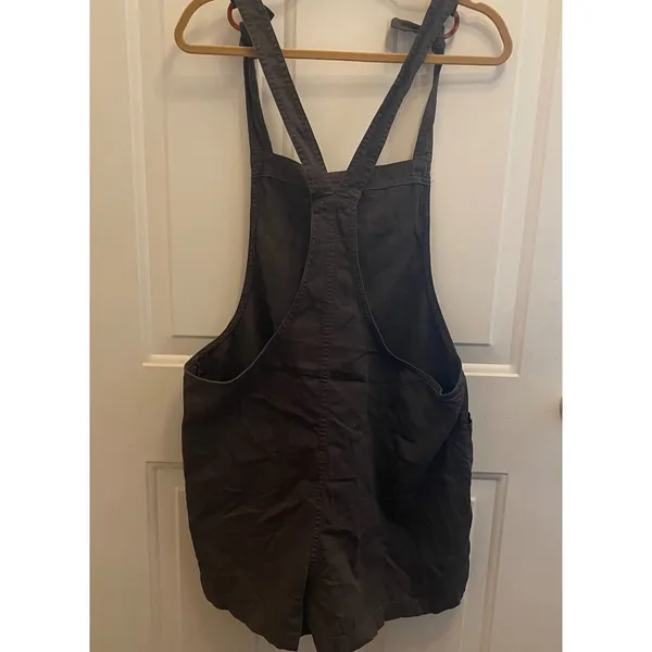 Aerie Gray Cotton Shortall Overalls Tortoise O-Ring Tie‎ Straps XL Forest Beach - Image 5
