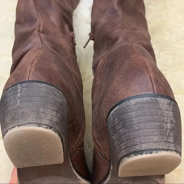 Knee high vegan leather distressed look boots - Image 6