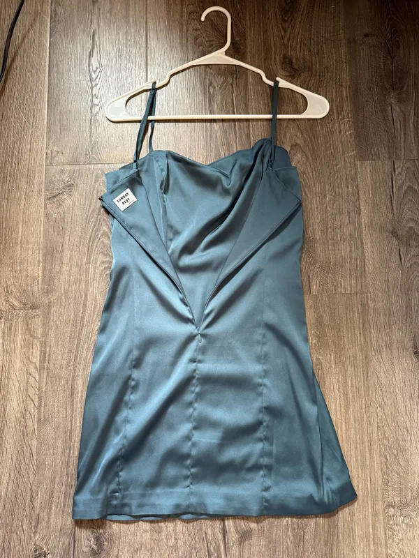Sunday Best Aritzia Blue Satin Mini Dress - Image 3