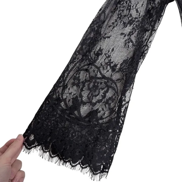 Black Floral Sheer Lace Mini Dress Coverup S Resort Witchy Whimsigoth Romantic‎ - Image 14