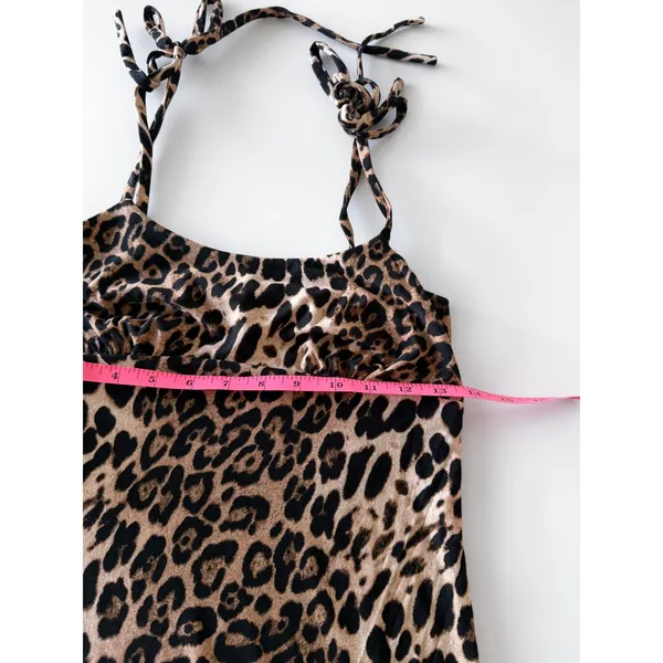 Audrey 3+1 Leopard Print Mini Dress Brown Black Tie Shoulder Medium NWOT - Image 5