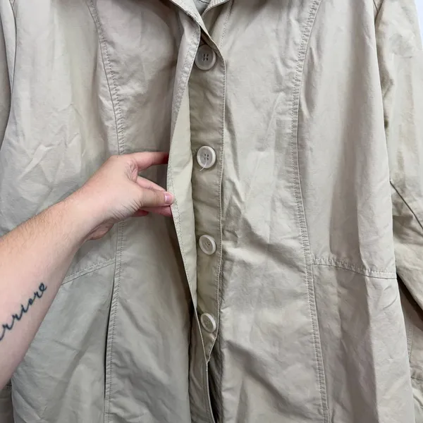 Eddie Bauer tan button down pocket collared lined split sleeve trench coat XXL - Image 3
