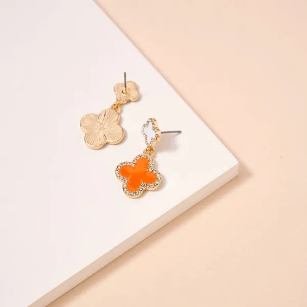 Game Day Enamel Clover Dangling | Earrings-Orange & White - Image 2