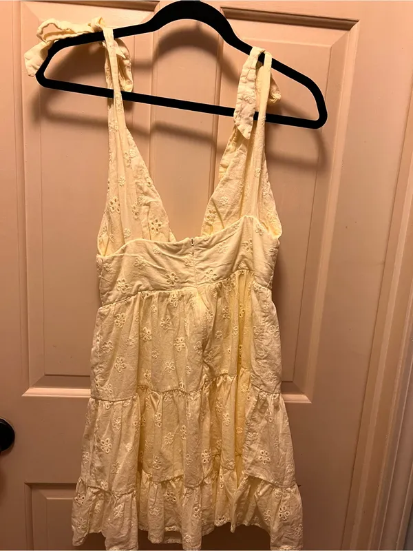 Princess Polly Yellow Eyelet Tie-Strap Mini Dress US 4 cotton ruffles - Image 7