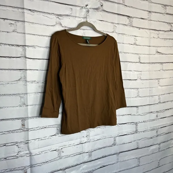 Vintage Lauren Ralph Lauren Brown Longsleeve Top Women’s M Preppy Minimalist Y2K - Image 2