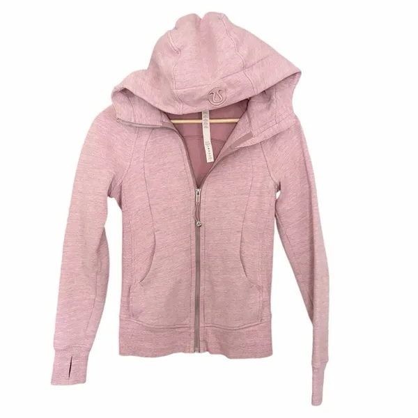 Lululemon Light Cotton Fleece Scuba Zip Hoodie Heathered Pink Size 2 - Image 2