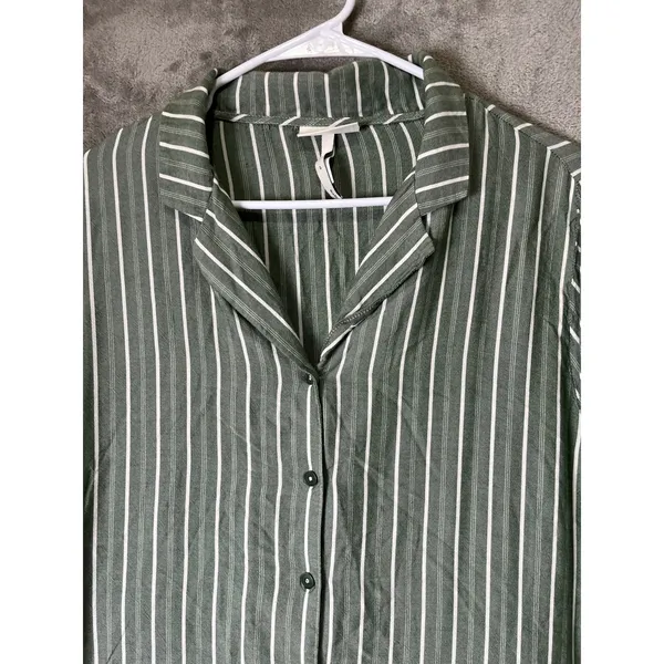 Cozy Earth Pajama Set Womens Large Green White Stripe Button Up Drawstring Pants - Image 2