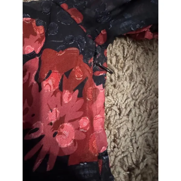 Lulus Truly Charming Floral Midi Dress Small Black Red Puff Sleeve Cutout NWT - Image 10
