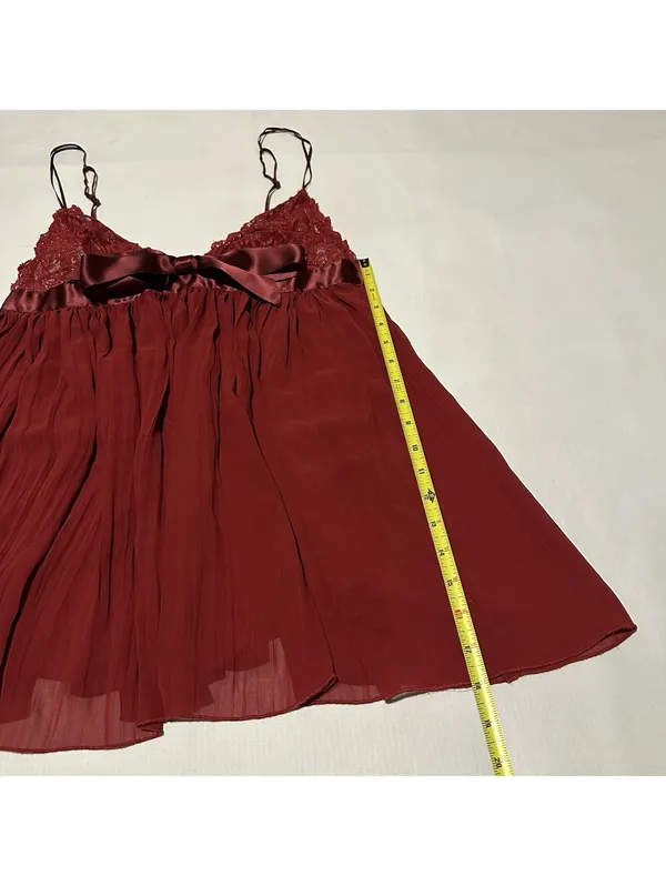Victoria’s Secret Red Babydoll Slip Lingerie Lace Sheer Mesh Satin Bow XL - Image 4