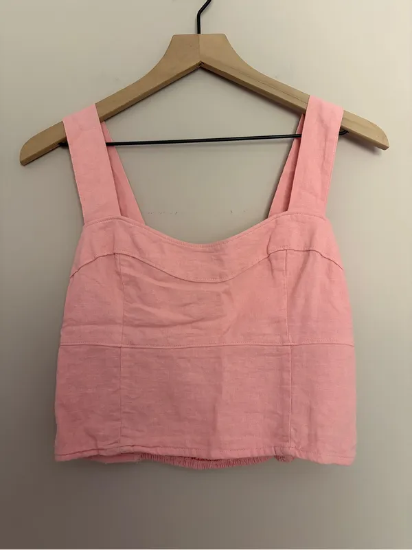 Abercrombie & Fitch Baby Pink Linen Blend Corset Crop Top Medium - Image 2