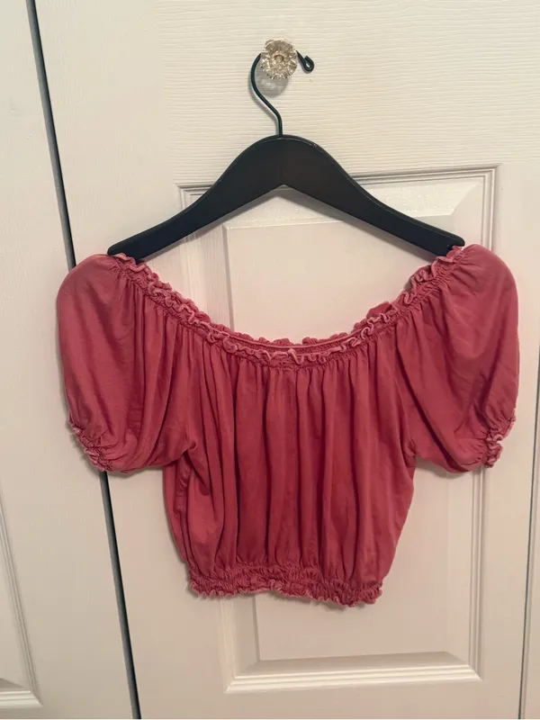 Reformation Pink Smocked Edge Short Sleeve Top - Image 3