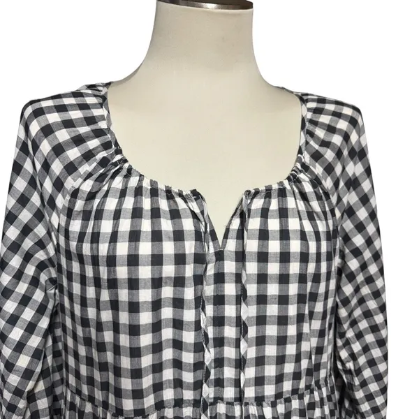 Gap Cotton Tiered Black White Gingham Plaid Mini Dress Medium - Image 2