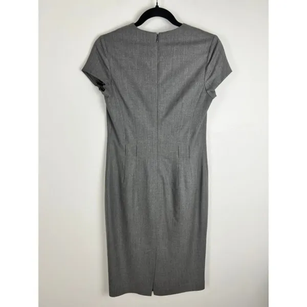 Ralph Lauren Grey Virgin Wool Blend Notched V-Neck Sheath Dress Size 4 - Image 2