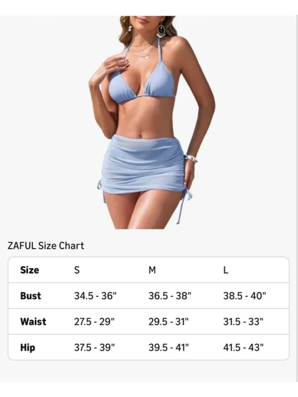 Zaful NEW 3 Piece Swimsuit Triangle Halter Thong Bikini Set Sheer Cover Up S - Image 3