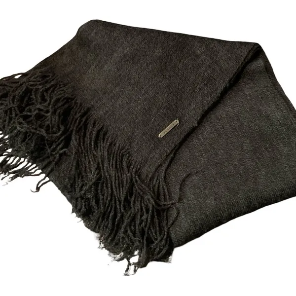 Smartwool Gray Merino Wool Blend Knit Rectangle Scarf Fringe Logo Accent Winter - Image 2