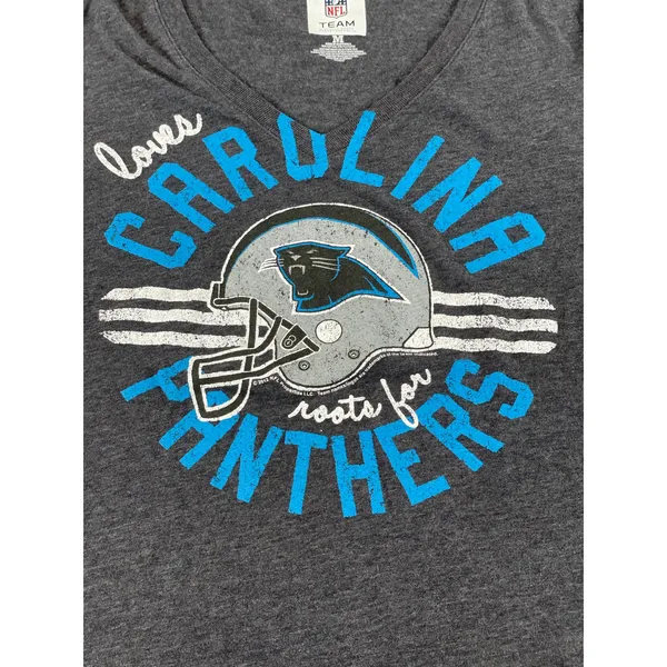 NFL Team Apparel Womens Gray Carolina Panthers V Neck Tee Shirt Size M - Image 2