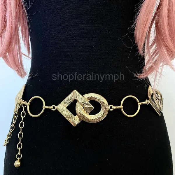 Gold Y2K Geometric Ring Waist Chain Belt, Fits 24 to 42 Inches, X7GA1317 - Image 4