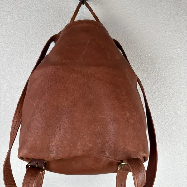 Vintage‎ Handmade Brown Soft Leather Flap Backpack Rucksack Country Boho Hippie - Image 4