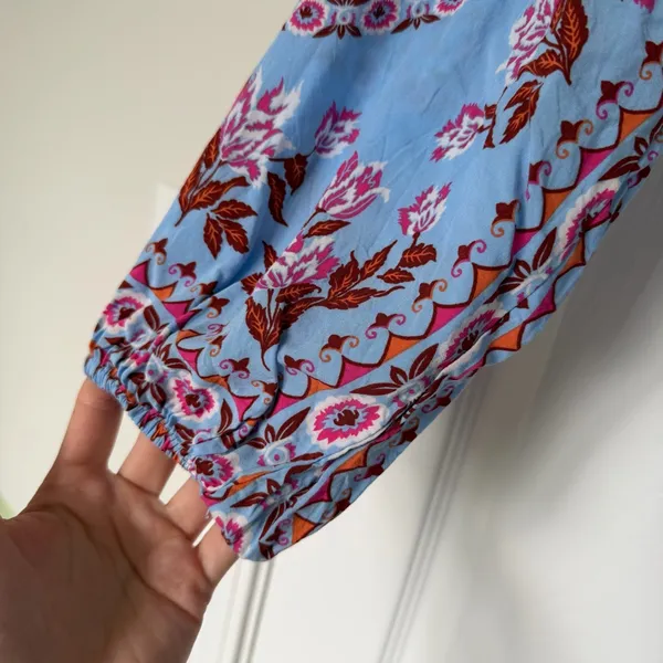 Entro Long Sleeve Blue Pink Floral Bohemian Button Down Maxi Dress Size Small - Image 7