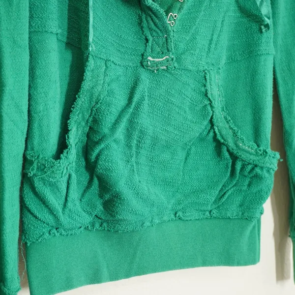 BKE Women's Size Small Green Raw Edge Slub Knit Hoodie Sweatshirt Casual Lounge - Image 3