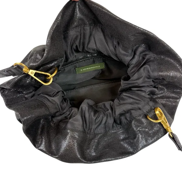 Anthropologie Jory Black Metallic Clutch Crossbody Dumpling‎ Bag Vegan Leather - Image 6