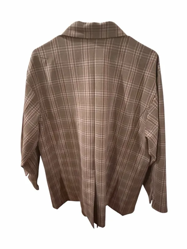 Earth Women’s Plaid Brown Double-Breasted Blazer Suit Jacket - Image 2