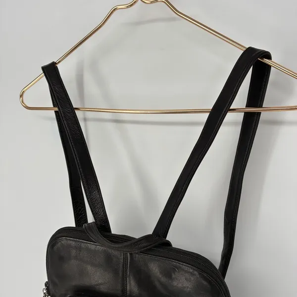 Perlina Black Leather Backpack Purse Women's Shoulder Bag Genuine Leather - Image 6