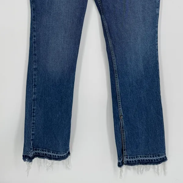 Free People Emmy Split Hem Boot Cut Jeans Size 31 Blue High Rise Raw Hem Boho - Image 7