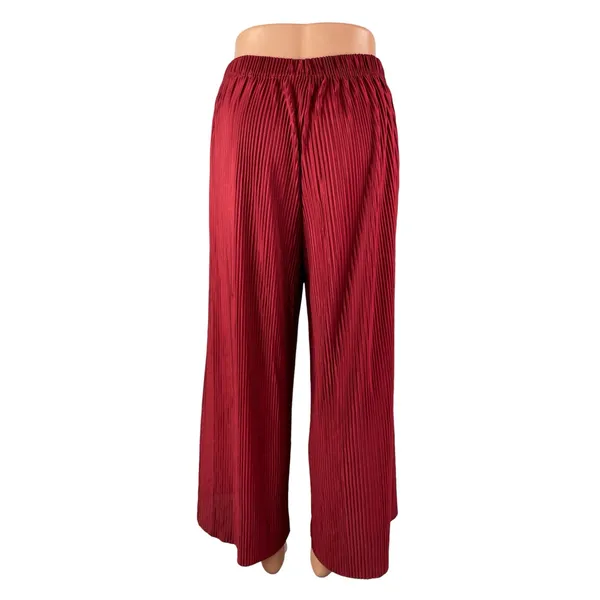 Jon & Anna Women's Red Pleated Plisse High Rise Tie Wide Leg Trousers Pants Sz L - Image 4