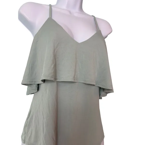 LA Hearts Sage Green Ruffle V-Neck Bodysuit Size M Spaghetti Strap Festival Boho - Image 4