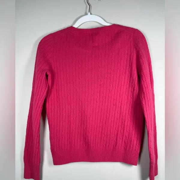 J Crew Wool Cashmere Blend Crew Neck Cable Knit Sweater Size M Pink - Image 6
