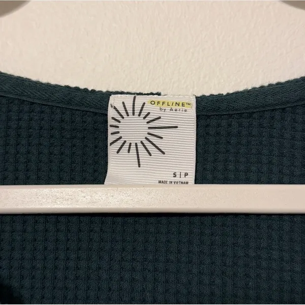 Aerie Waffle Way Back Hoodie Oversized Size Small Green Knit Lightweight Offline - Image 5
