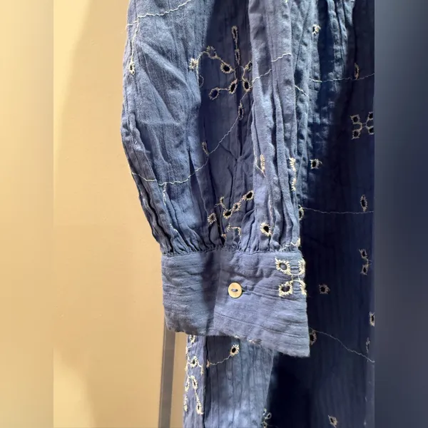 Zara Embroidered Blue Floral Oversized‎ Mini Dress - Size Medium - Image 8