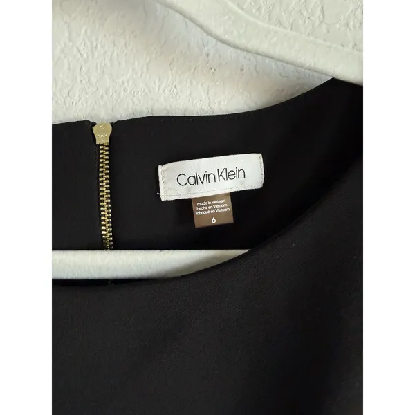 Calvin Klein Black Dress Women's Size 6 Cap Sleeves Empire Waist Gold Zip‎ Back - Image 9