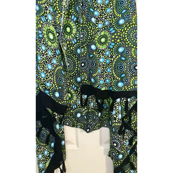 Wayan Natural Wear Sarong Cover Up Lime Green Blue Mandala Fringe Scarf Festival - Image 11