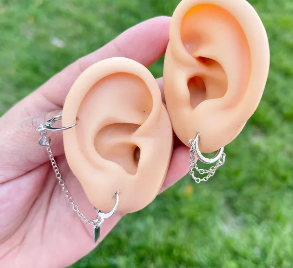 2 Pieces Silver Tone Chained Earrings Set - Image 3