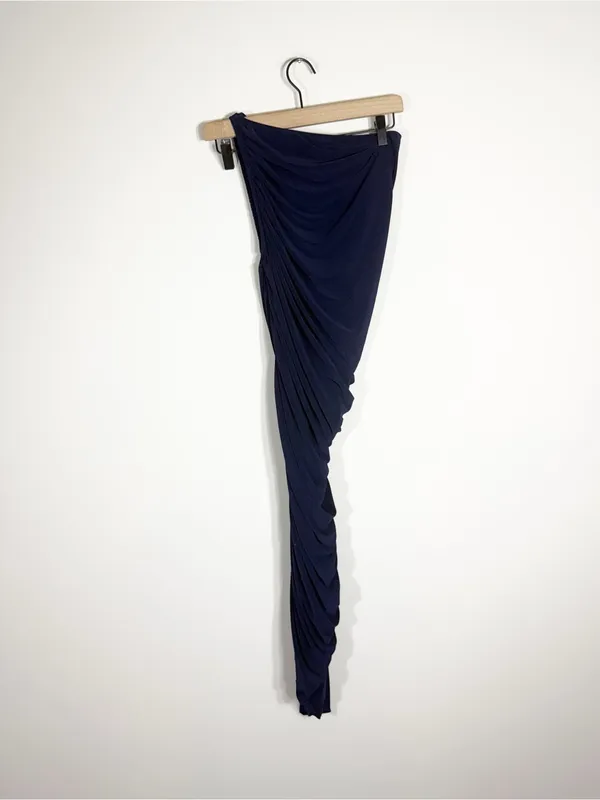 Norma Kamali Diana Gown Ruched One Shoulder Maxi Dress True Navy Blue Size XS - Image 5