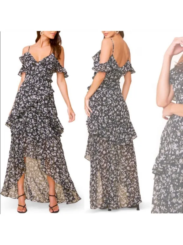 ASTR‎ The Label Floral Print High/Low Tiered Ruffle Maxi Dress Size Small - Image 2