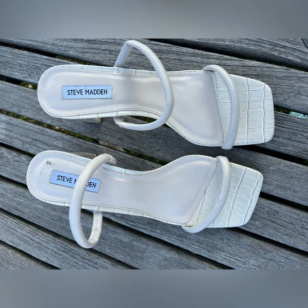 New Steve‎ Madden Lilah White Croc Block Heel Slide Sandals size 10 - Image 5