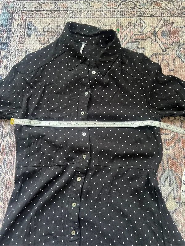 Free People This Town Printed Button Down Dress Black and White Polka Dot Medium - Image 8