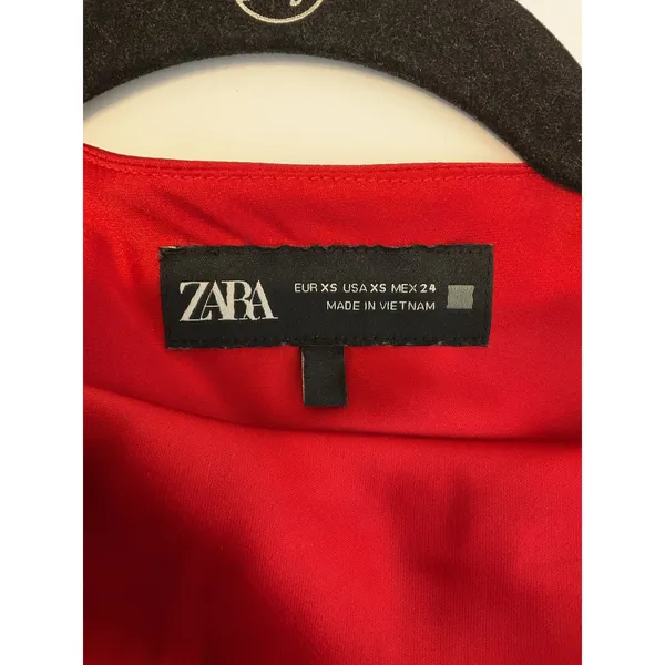 Zara Red Satin Maxi Dress XS Draped Neck Ruched Waist Sleeveless Evening Gown - Image 5